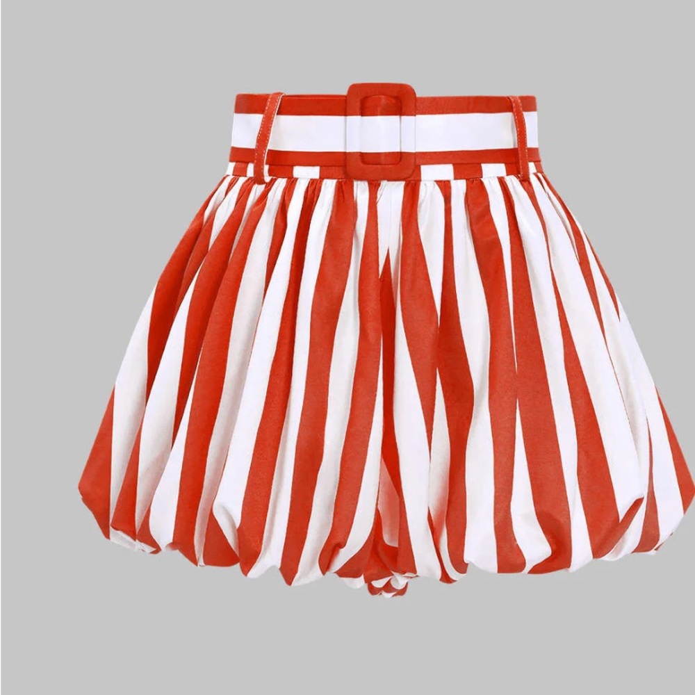 Red and White Striped High-Waisted Shorts